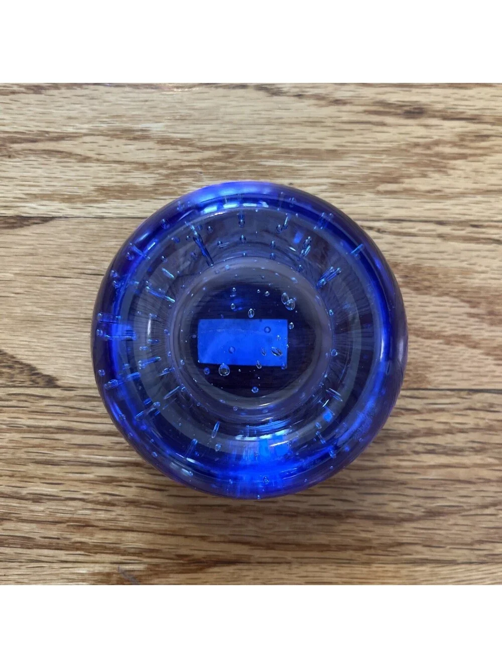 IKEA Blue Glass Controlled Bubble Paperweight Tea Light Candle Holder 601.193.55